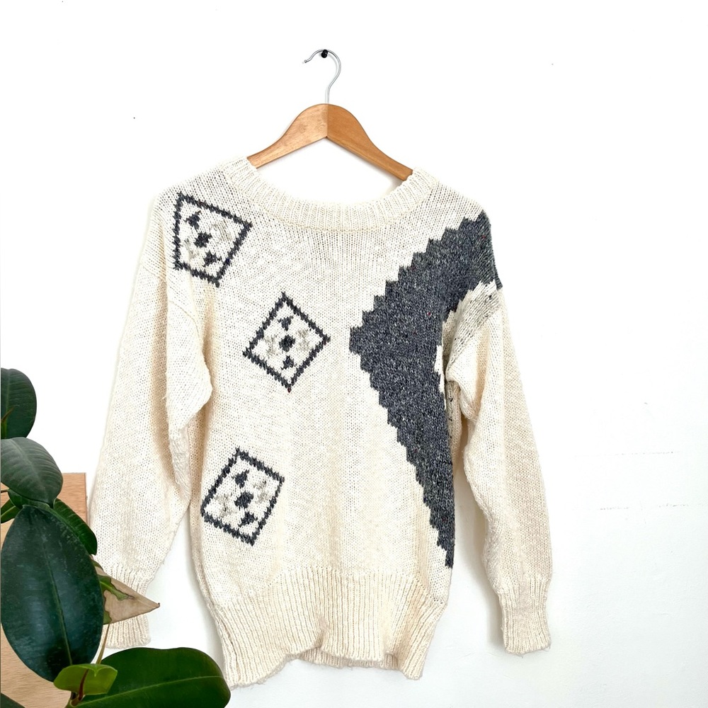 Vintage Cream and Grey Cozy Oversized Sweater